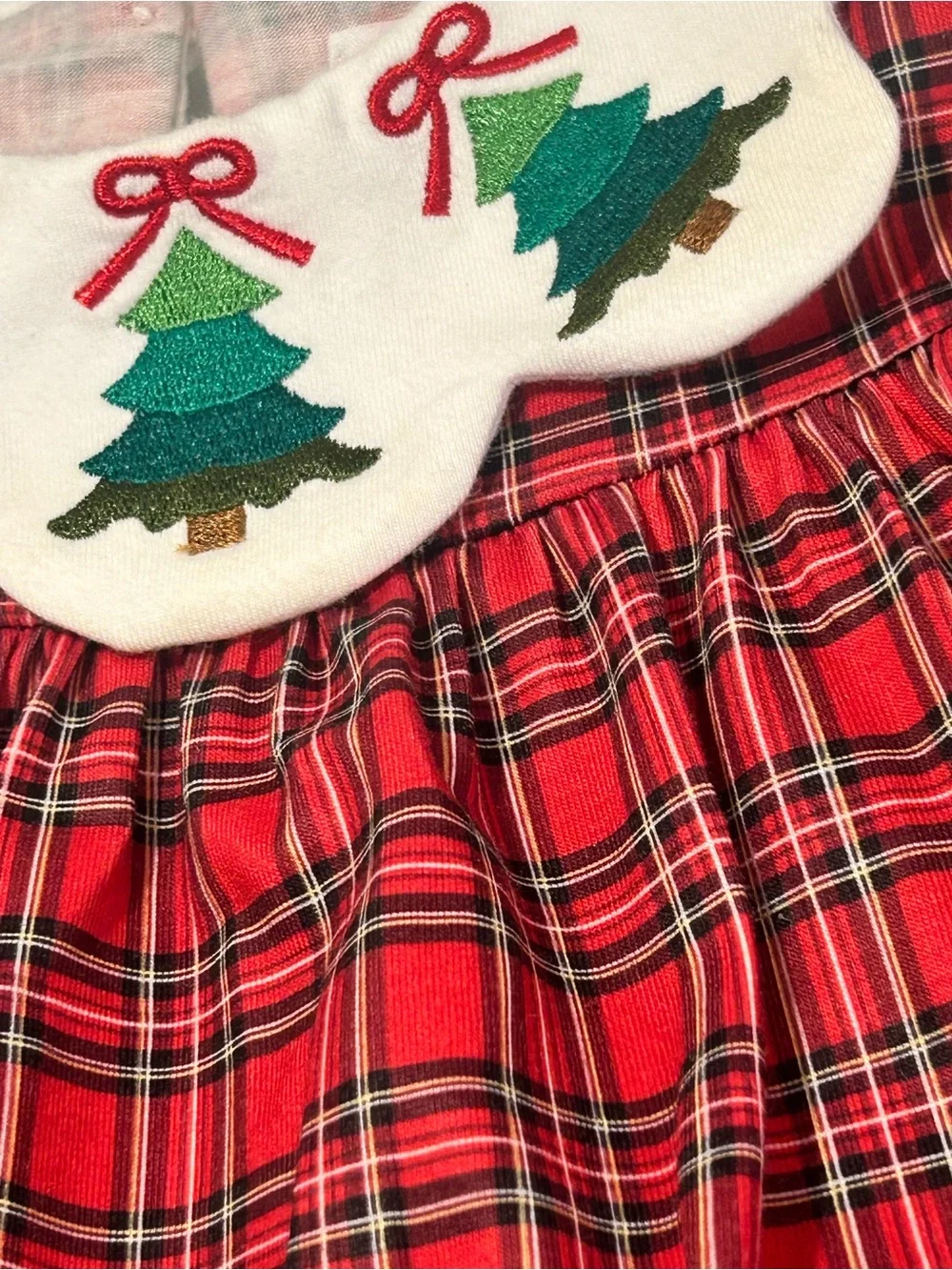 Miss Sew It All Baby Girl 3-6M Christmas Plaid Bloomer Set Embroidered Collar